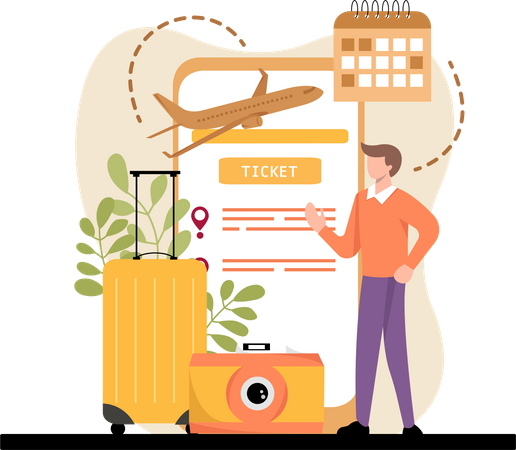 Man booking flight ticket on mobile  Illustration