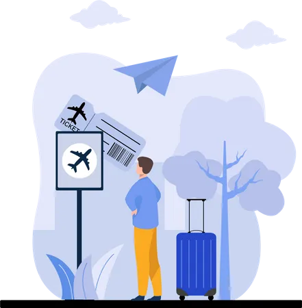 Man booking flight ticket on mobile  Illustration