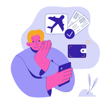 Man booking flight ticket online Illustration