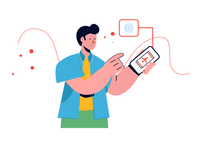 Man booking flight ticket using mobile  Illustration