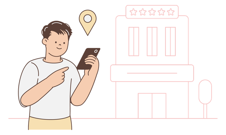Man Booking Hotel online  Illustration