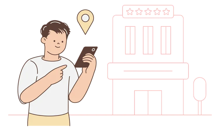 Man Booking Hotel online  Illustration