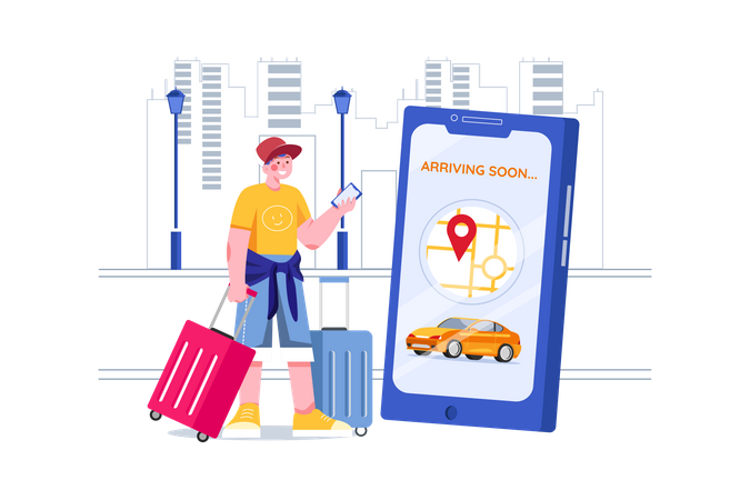 Man Booking online taxi Illustration