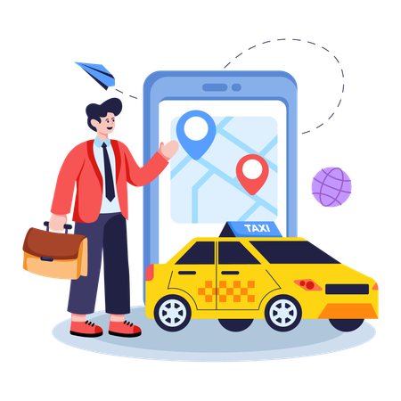 Man booking Online Taxi Location  Illustration