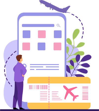 Man booking plane ticket  Illustration