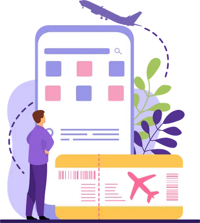 Man booking plane ticket  Illustration