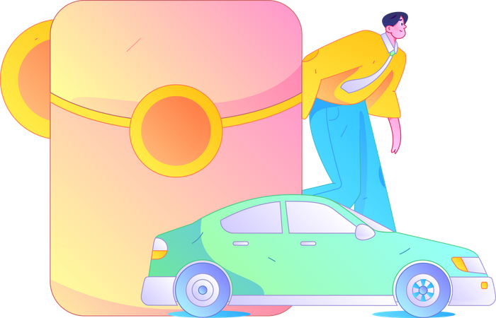 Man booking taxi for his adventure  Illustration