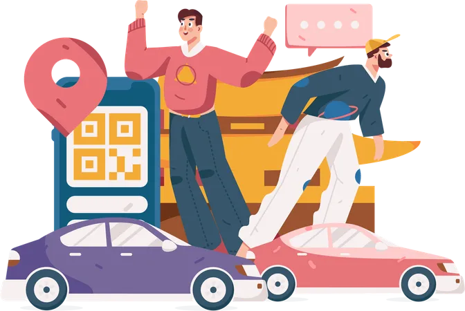 Man booking taxi online  Illustration