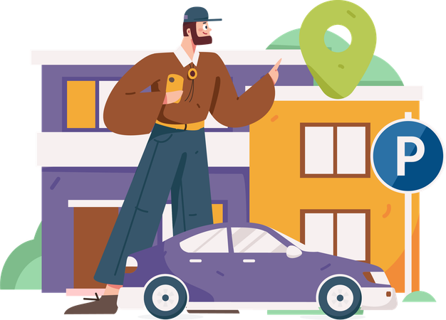 Man booking taxi via mobile app  Illustration