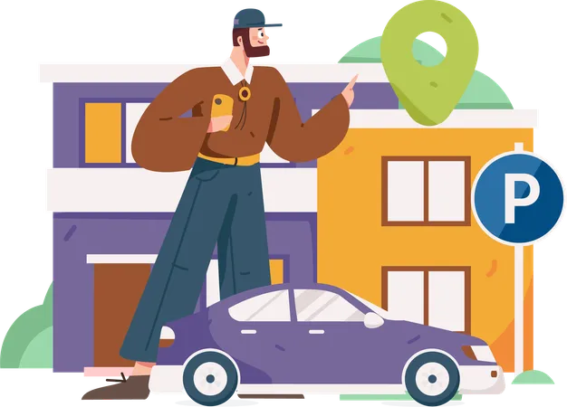 Man booking taxi via mobile app  Illustration