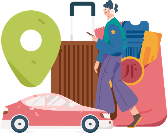 Man booking taxi via mobile app to reach the destination  Illustration