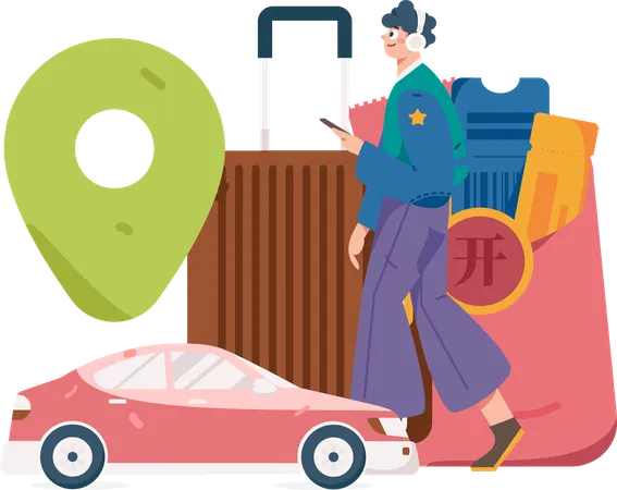 Man booking taxi via mobile app to reach the destination  Illustration