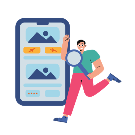 Man books flight tickets from Booking Application  Illustration