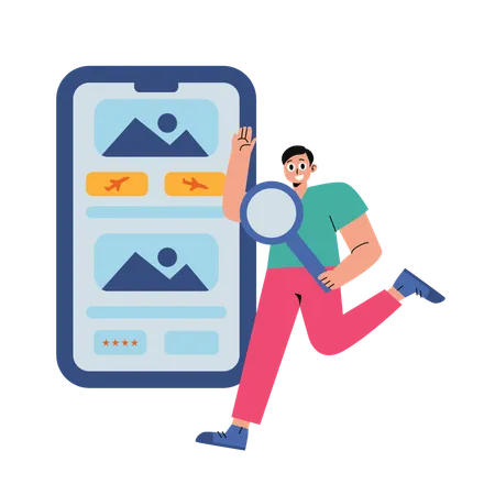 Man books flight tickets from Booking Application  Illustration
