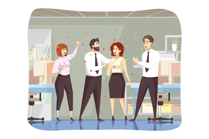 Success Business Congratulation Goal Achievement Concept Man Boss Leader Team Of Colleagues Coworkers Congratulate Successful Businesswoman Employee Together Reaching Purposes And Accomplishment Illustration