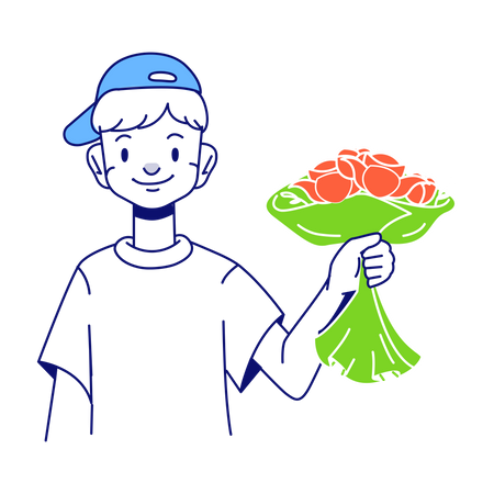 Man bought a bunch of flowers  Illustration
