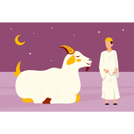 A Boy Bought A Goat For Eid Al Adha Illustration
