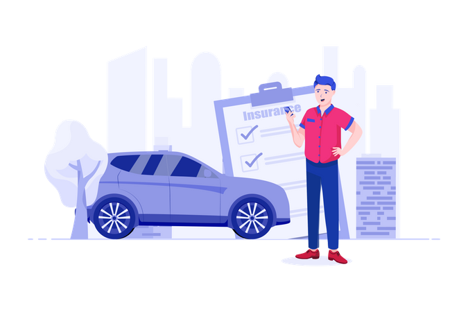 Man bought new car and applying for insurance  Illustration