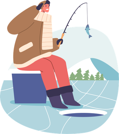 Man Braving Winter Icy Grip  Illustration