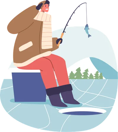 Man Braving Winter Icy Grip  Illustration