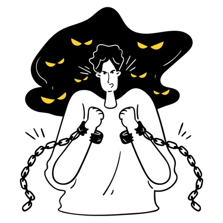 Man Breaking Free from Anxiety  Illustration