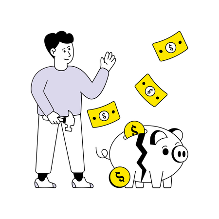 Man breaking her piggy bank  Illustration