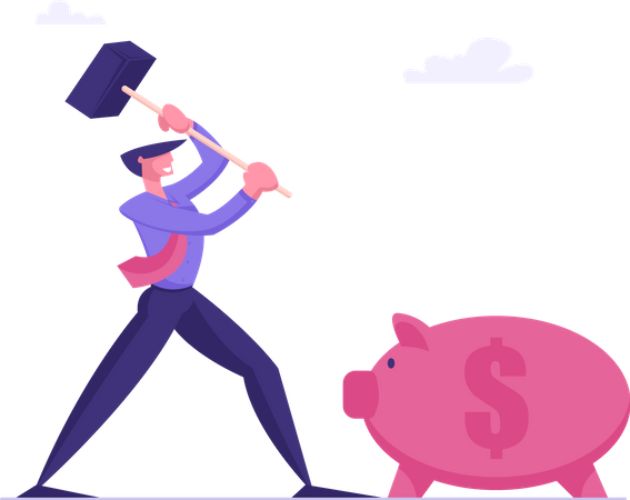 Man breaking savings  Illustration