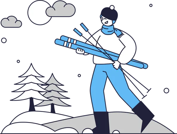 Man Bring Skis  Illustration