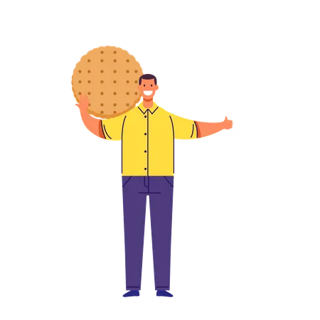 Man Bring Their Favourite Food Flat Vector Character Illustration