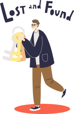 Man bringing stack of keys to lost and found service Illustration