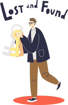 Man bringing stack of keys to lost and found service  Illustration