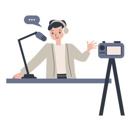 Man broadcasting new podcast record  イラスト