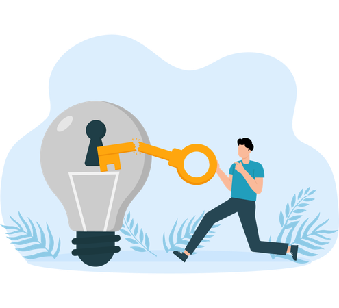 Man broken key while can not unlock idea  Illustration