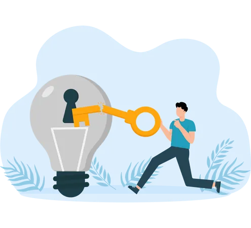 Man broken key while can not unlock idea  Illustration