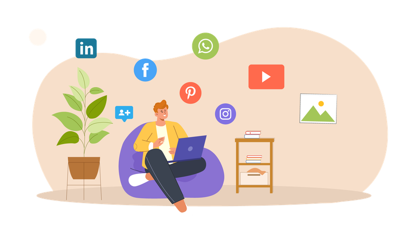 Man browsing through social media platforms  Illustration