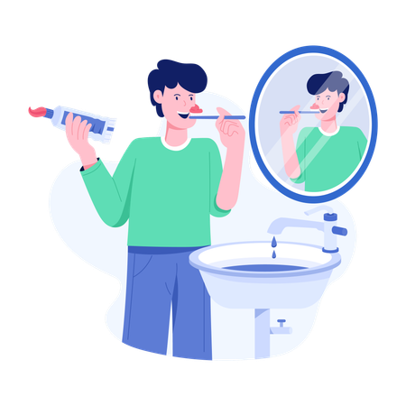 Man brushing teeth with Toothbrush  Illustration