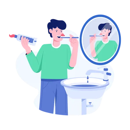 Man brushing teeth with Toothbrush  Illustration