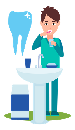 Man brushing teeth with toothpaste and toothbrush Illustration