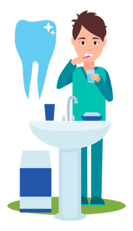 Man brushing teeth with toothpaste and toothbrush  Illustration