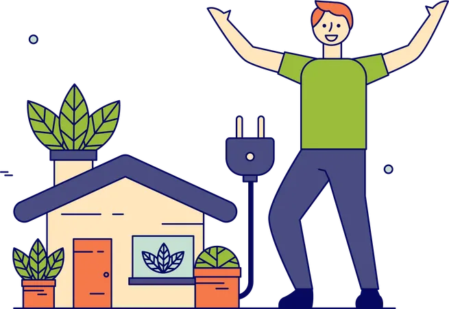 Man build eco-friendly house  Illustration