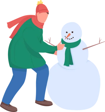 Man build snowman Illustration