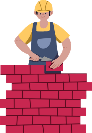 Man building bricks wall  Illustration