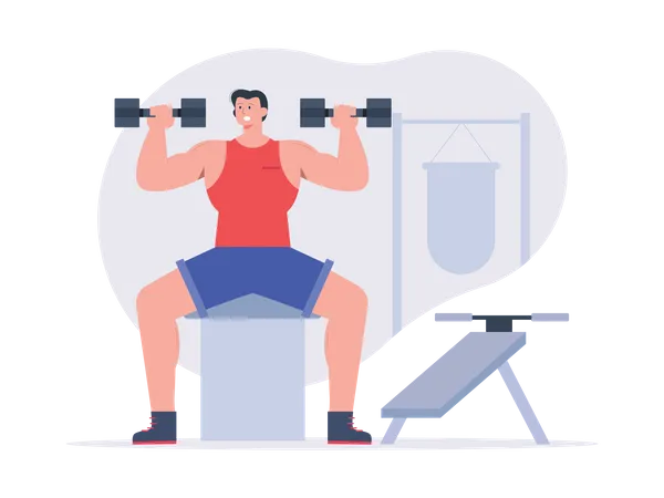 Man building chest using dumbbells  Illustration