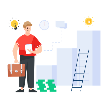 Man building Financial Solutions  Illustration