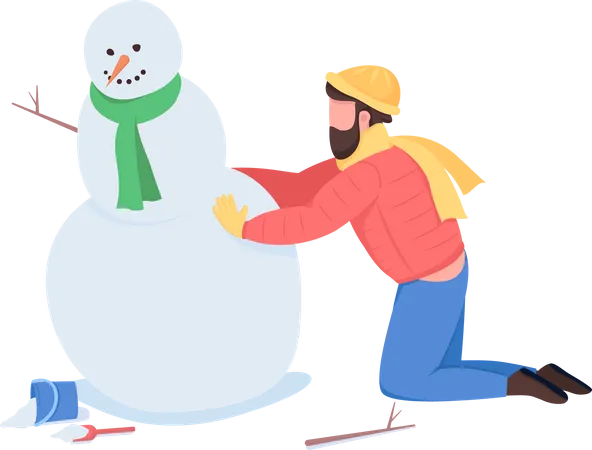 Man building snowman Illustration