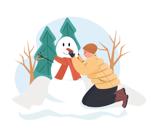 Man Building Snowman in Winter  Illustration