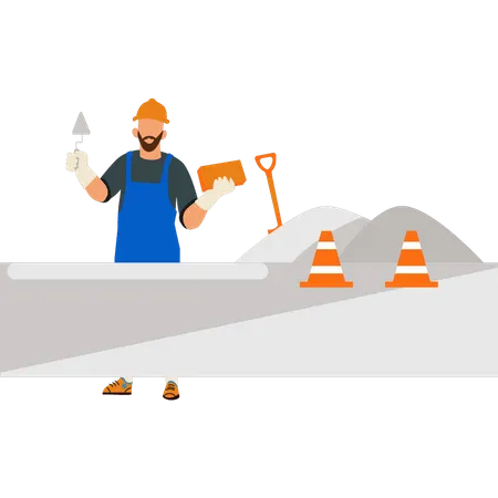 Man building wall  Illustration