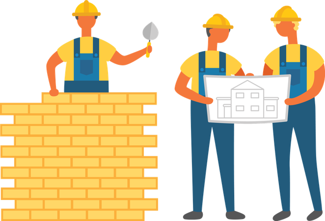 Man Building Wall with Bricks  Illustration