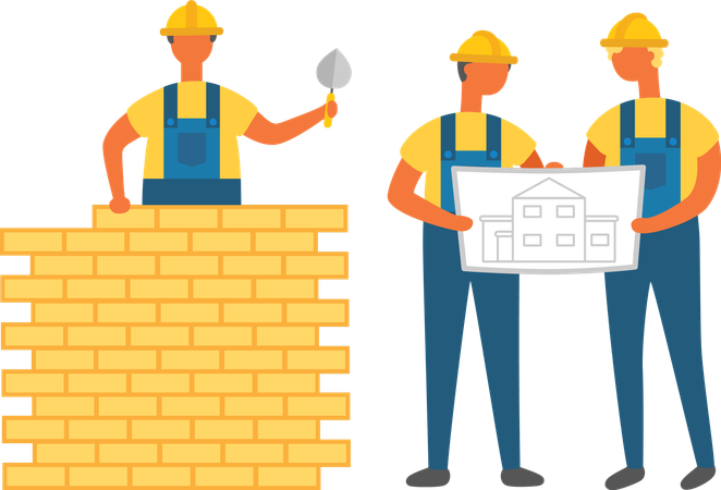 Man Building Wall with Bricks  イラスト