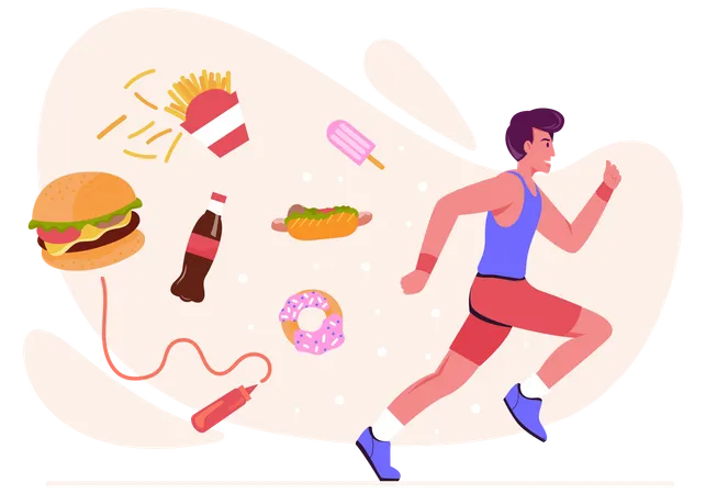 Man burning calories through running Illustration